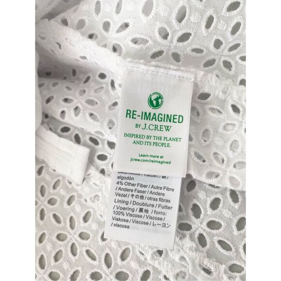 J. Crew White Cotton Eyelet Back V Neck Puff Sleeve Sz 8 - Picture 7 of 12